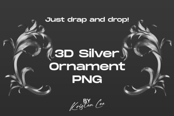 3D Silver Vintage Ornament PNG Overlay