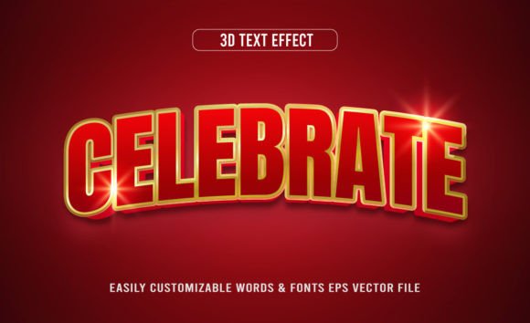 Celebrate Red Golden 3D Text Effect