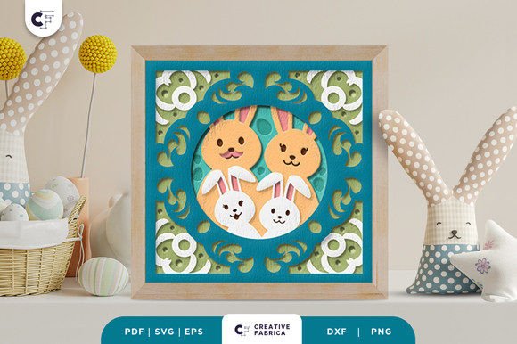 Easter Bunny Family 3D Paper Cut