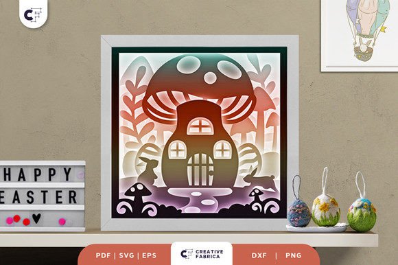 Easter Mushroom House 3D Shadow Box