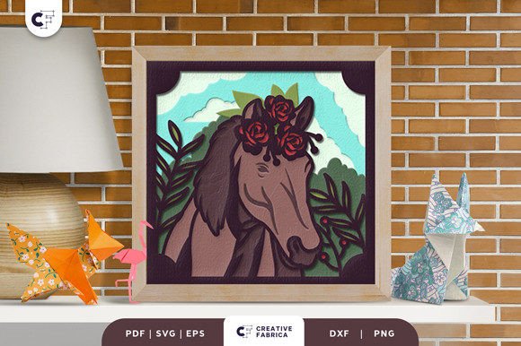 Floral Horse Head 3D Shadow Box Papercut