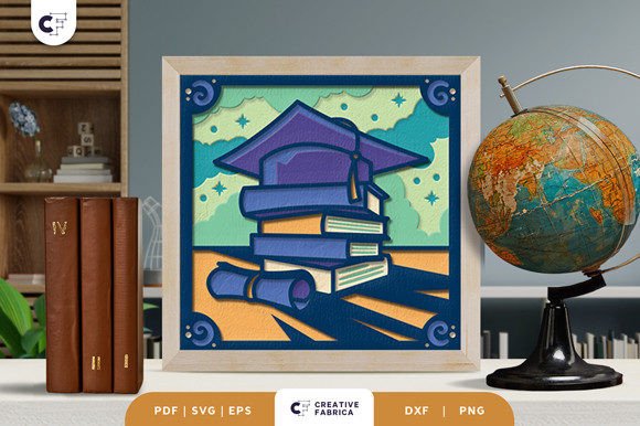 Graduation Cap and Books 3D Shadow Box