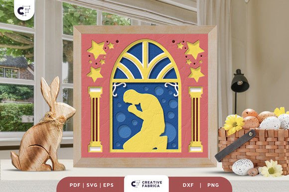 Man Praying 3D Shadow Box Paper Cut