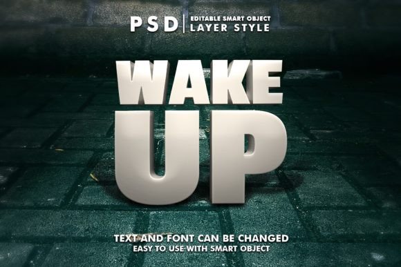 Wake Up 3D Editable PSD Text Effect
