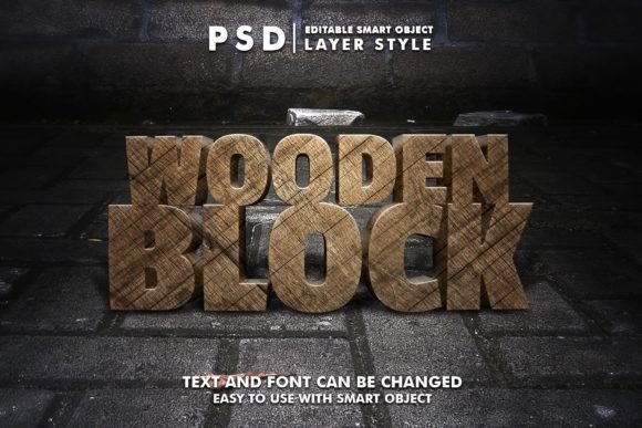 Wooden Block 3D Realistic PSD Text Effect